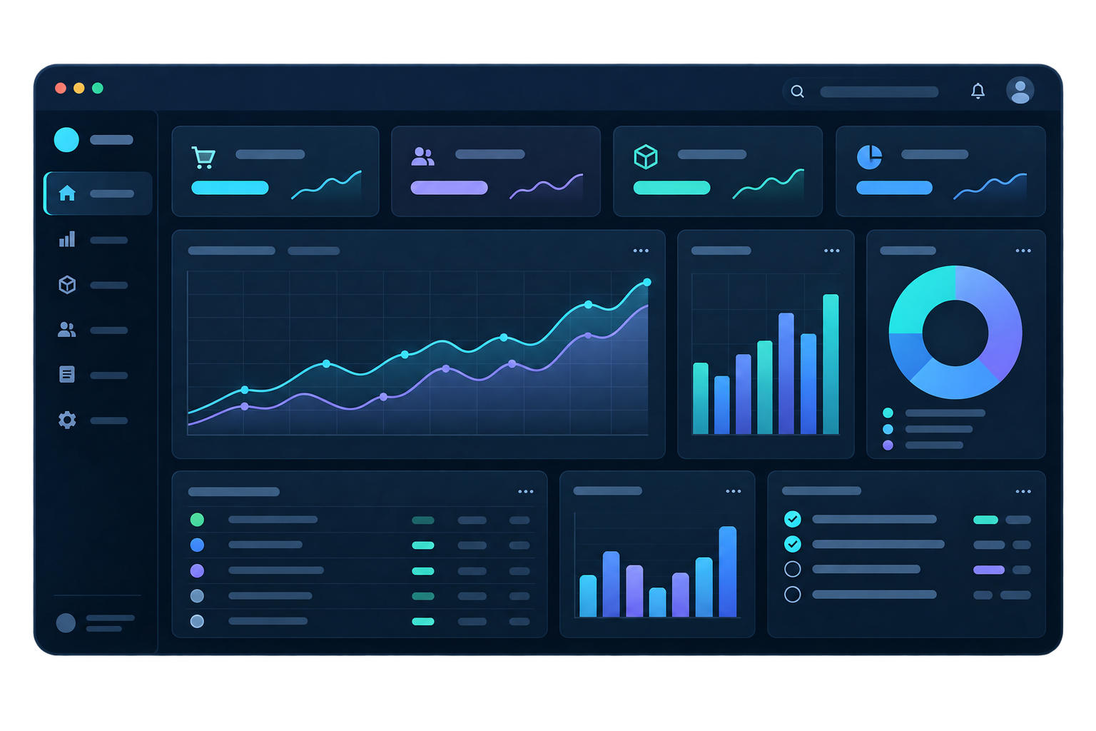 Panel visual de gestión ERP con indicadores y gráficos